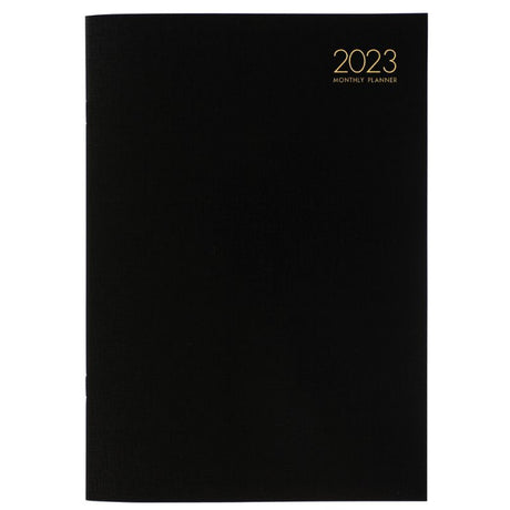 Collins A4 Monthly Planner with black PVC cover, ideal for odd years, perfect for tracking appointments and deadlines.