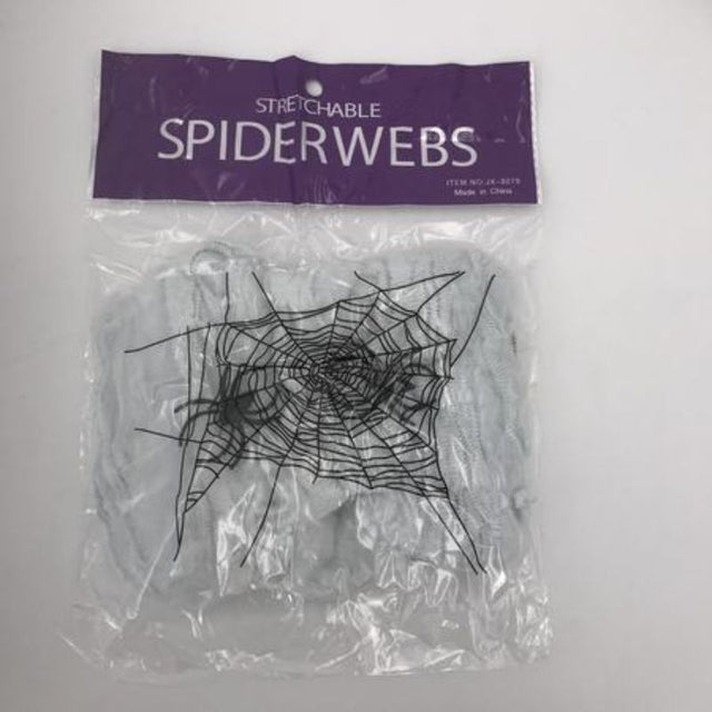 Stretchable Halloween spider webs, set of 12, perfect for spooky decorations.