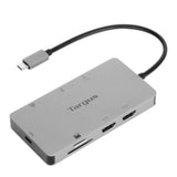 Targus USB-C Dual HDMI 4K Docking Station, compact design for dual 4K displays, 100W PD pass-thru, fast data transfer, portable.