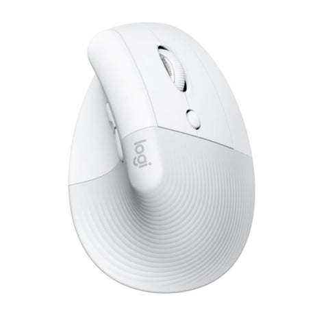 Logitech Lift Mouse in pale gray, ergonomic design for Mac, 4000 DPI precision, wireless Bluetooth connection, ideal for comfort.