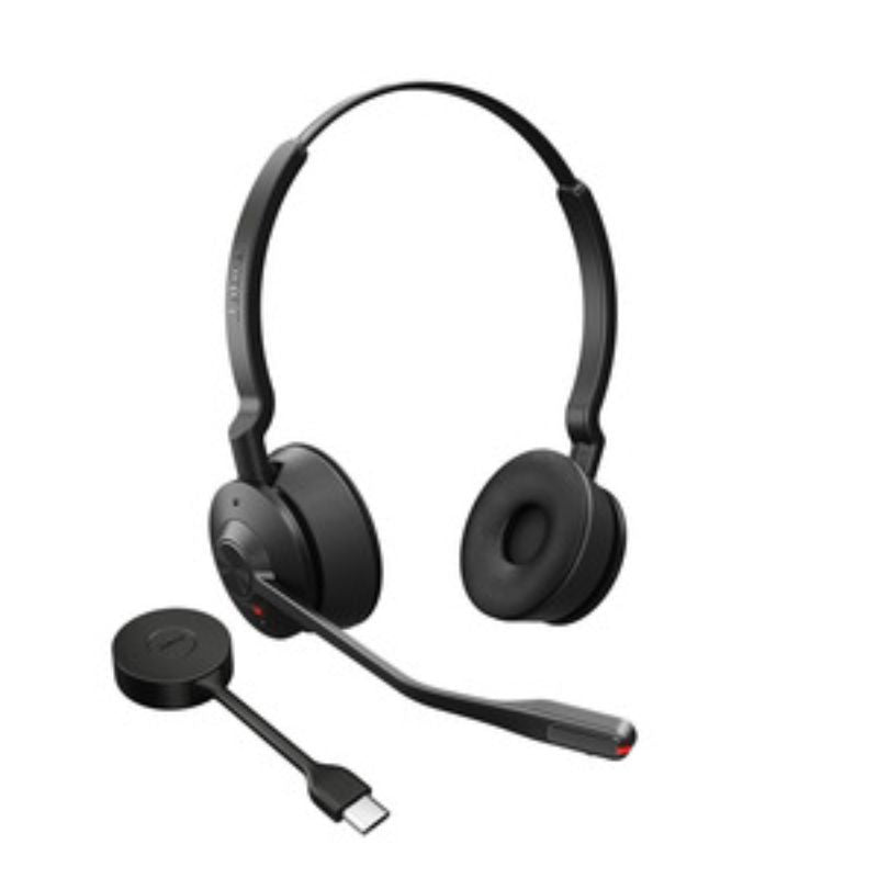 Jabra Engage 55 Headset: Wireless, stereo audio with noise-cancelling, 150m range, SafeTone™ for hearing protection.