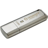 Kingston IronKey Locker+ 50 USB flash drive with 128GB, AES encryption, multi-password support, and cloud backup features.