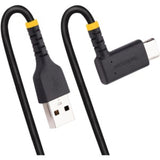 Right angle USB-A to USB-C charging cable, 15cm, heavy-duty, fast charge, durable aramid fiber, ideal for tight spaces.