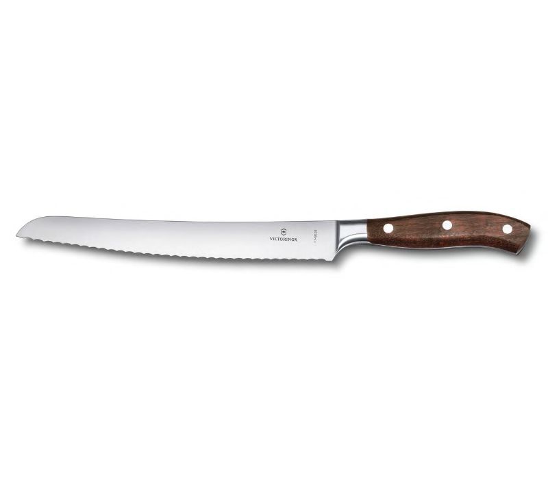 Victorinox Grand Maître Wavy Edge Bread Knife with ergonomic black handle, designed for precise slicing of crusty loaves.