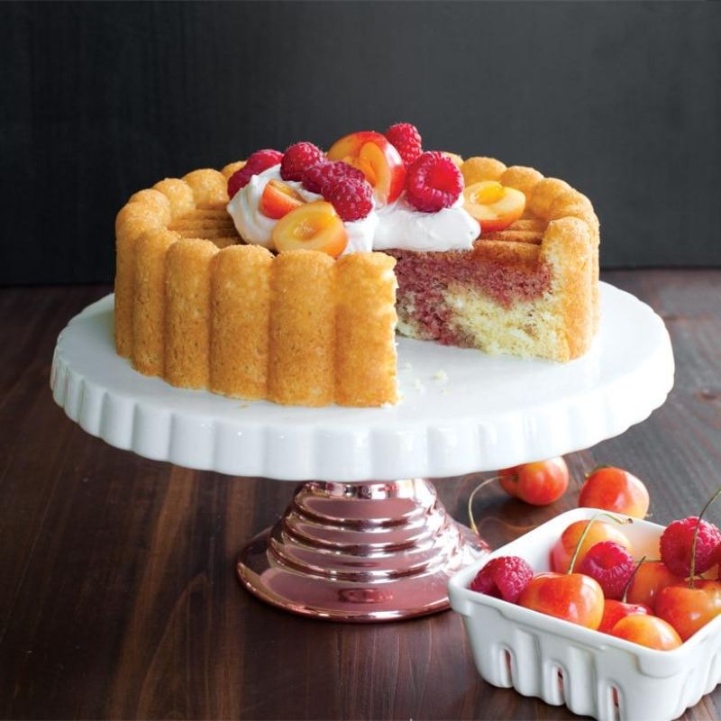 Nordic Ware Charlotte Cake Pan for creating elegant layered desserts, crafted from durable cast aluminum for even baking.