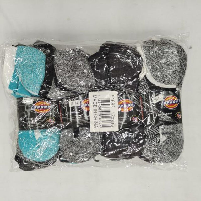 Colorful assorted socks in size 10-14, featuring 12 pairs of durable, stylish, and comfortable designs for everyday wear.