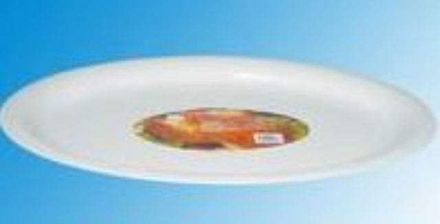 Large white plastic serving plates, 53cm, set of 12, perfect for parties and gatherings.
