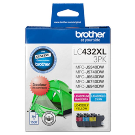 Brother LC4323PKS 3-Pack Ink Cartridges in Cyan, Magenta, and Yellow for high-quality prints and reliable performance.