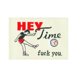 Blue Q Tag Socks in Small/Medium feature humorous stitched tags, made of soft organic cotton with spandex for comfort.