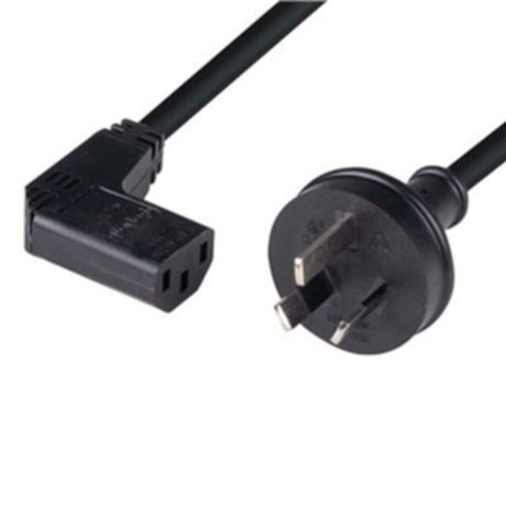 Right angle power cord, 1.8m length, 10A/250V, for snug connections with devices; durable, SAA approved, 60-month warranty.