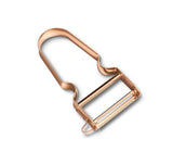 Rose gold Victorinox Rex peeler featuring an ergonomic handle for precision peeling of fruits and vegetables, 110 mm long.