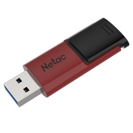 Netac U182 USB3 Flash Drive in red and black, 128GB capacity, retractable design for portable, high-speed storage.