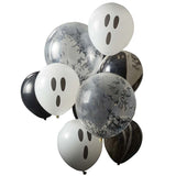 Fright Night - Ghosts, Confetti Bats and Black Marble Halloween Balloon Cluster