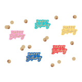 Vibrant multicoloured birthday table confetti with gold foil detailing for festive celebrations and memorable party decor.