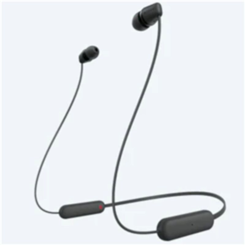 Sony WIC100B Wireless In-ear Headphones in Black, featuring 25-hour battery life, IPX4 rating, and immersive 360 Reality Audio.