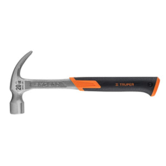 20 oz Truper Carpenters Hammer with forged steel head and neoprene grip for reduced vibration and enhanced control.