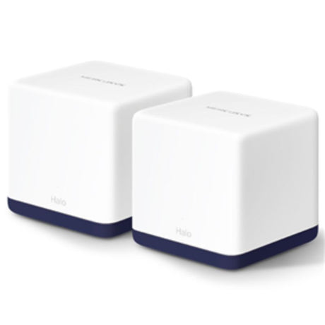 Two Mercusys Halo H50G Wi-Fi 5 mesh units providing fast, seamless internet coverage with advanced mesh technology.