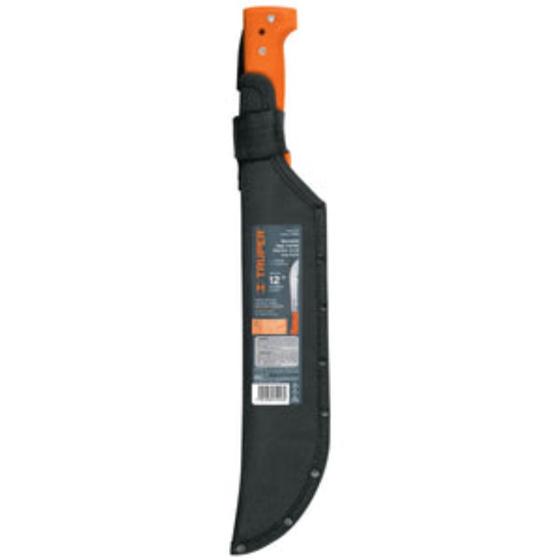 Truper 300mm machette with rivetted non-slip handle, fitted sheath for safety and portability, ideal for outdoor tasks.