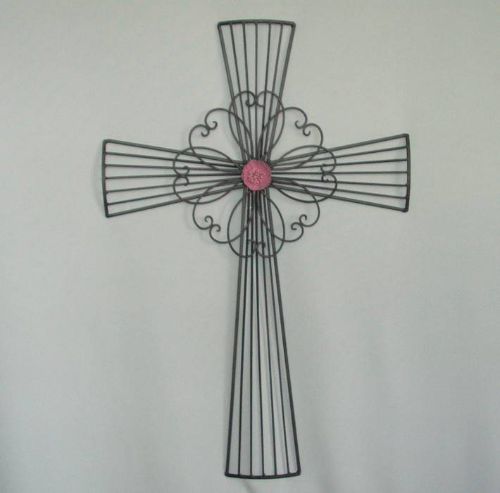 Wall Art - Black Cross with Flower 46x69cm