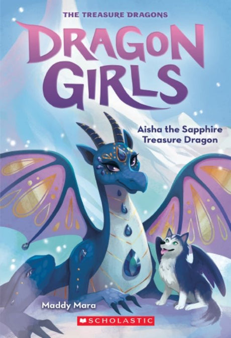 Cover of "Aisha The Sapphire Treasure Dragon," featuring Aisha as a powerful dragon amidst a magical forest backdrop.