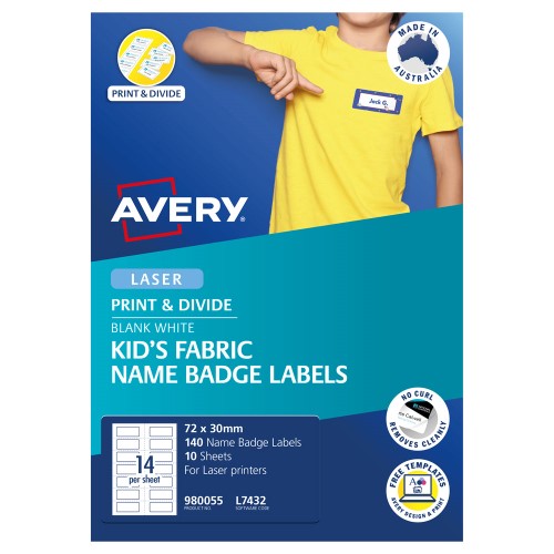 Avery Kids Fabric Name Badge Labels 72x30 mm 10 Sheets