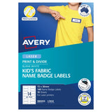 Avery Kids Fabric Name Badge Labels 72x30 mm 10 Sheets
