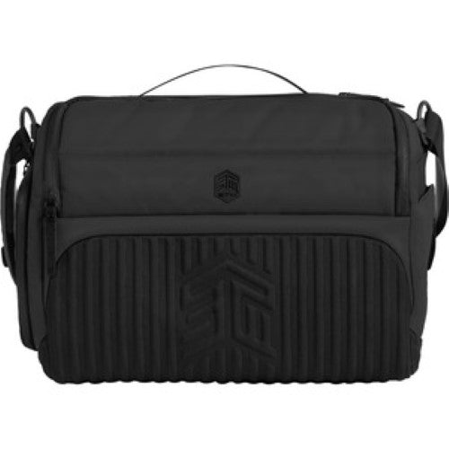 Durable black DUX Messenger carrying case for 15-inch laptops, water-resistant with adjustable straps and 16L capacity.