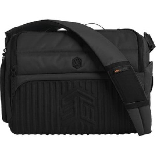 DUX 16L Messenger Carrying Case in black, designed for 15-inch laptops, water-resistant with adjustable straps and 16L capacity.