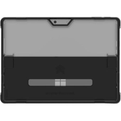 Rugged black Dux Shell case for Surface Pro 9, featuring transparent back, lightweight design, and drop-resistant protection.