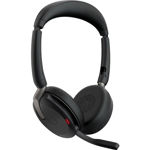 Wireless Jabra EVOLVE 2 65 FLEX headset featuring noise cancellation, foldable design, and superior audio clarity for professionals.