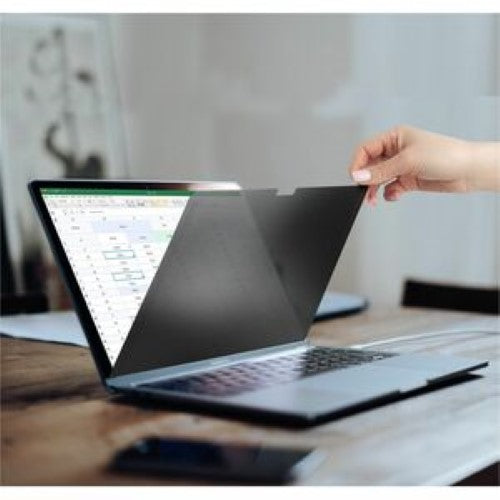 Laptop privacy screen for 14" MacBook Pro, featuring anti-glare, reversible design, scratch resistance, and blue light reduction.