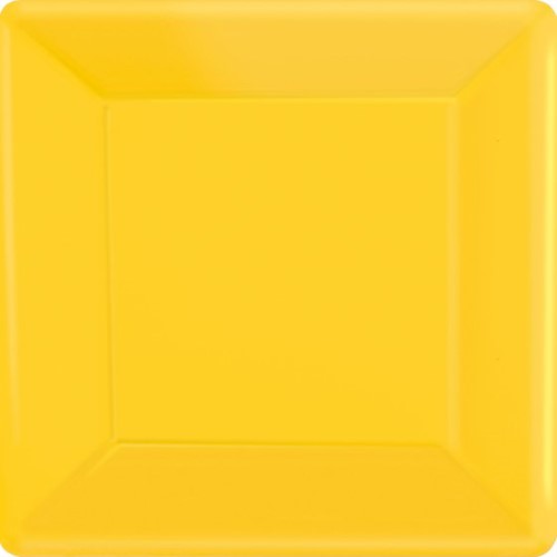 Bright sunshine yellow paper plates, 17cm square, eco-friendly 20CT pack for stylish, disposable dining at any event.