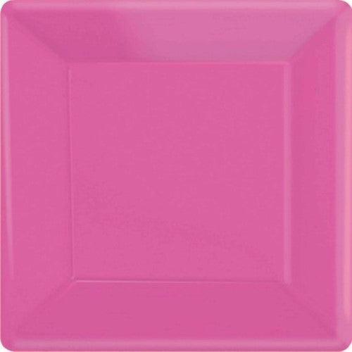 Bright pink square paper plates, 23cm, pack of 20, eco-friendly and perfect for parties and events.