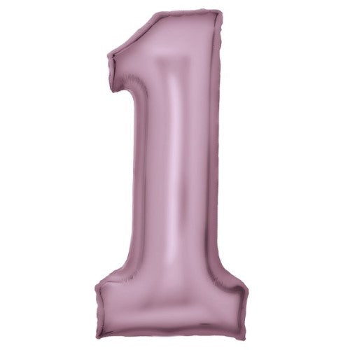 Large Number 1 Silk Lustre Pastel Pink Foil Balloon 37cm w x 82cm h