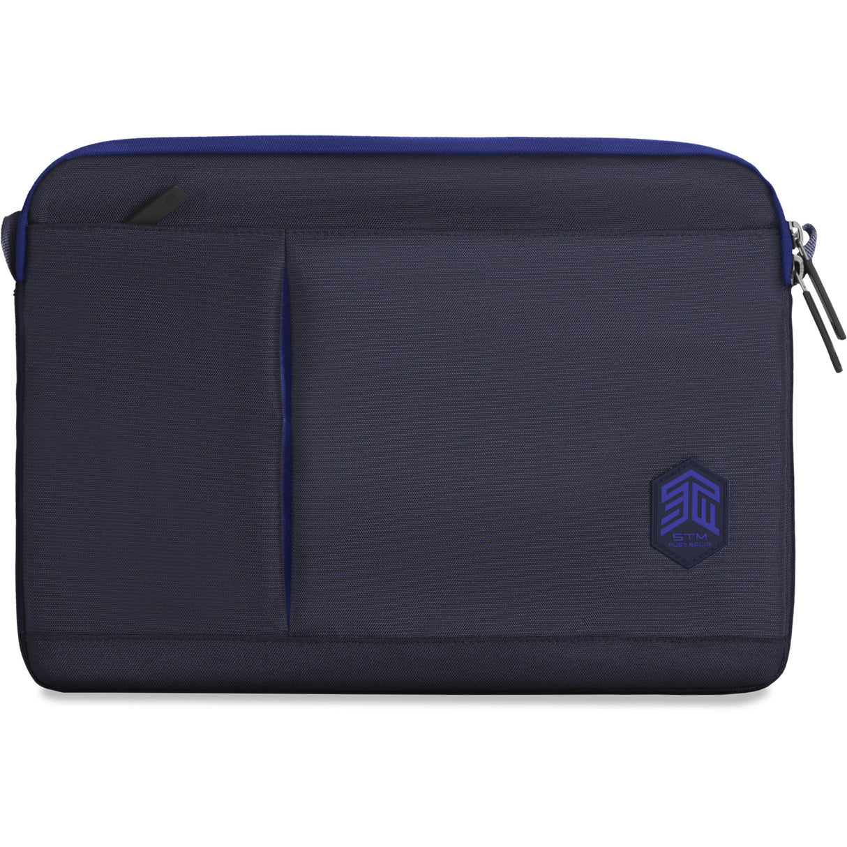 Blue STM Blazer 2023 laptop sleeve for MacBook Pro/Air 13"-14", slim, rugged, water-resistant with removable strap and external pocket.