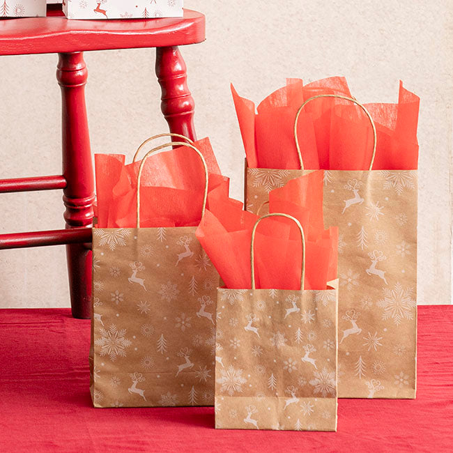 Kraft Paper Bag Reindeer Med Brown Pk10
