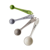 Mason Cash In The Forest measuring spoons set of 4 in pastel shades, featuring embossed forest designs for precise cooking.