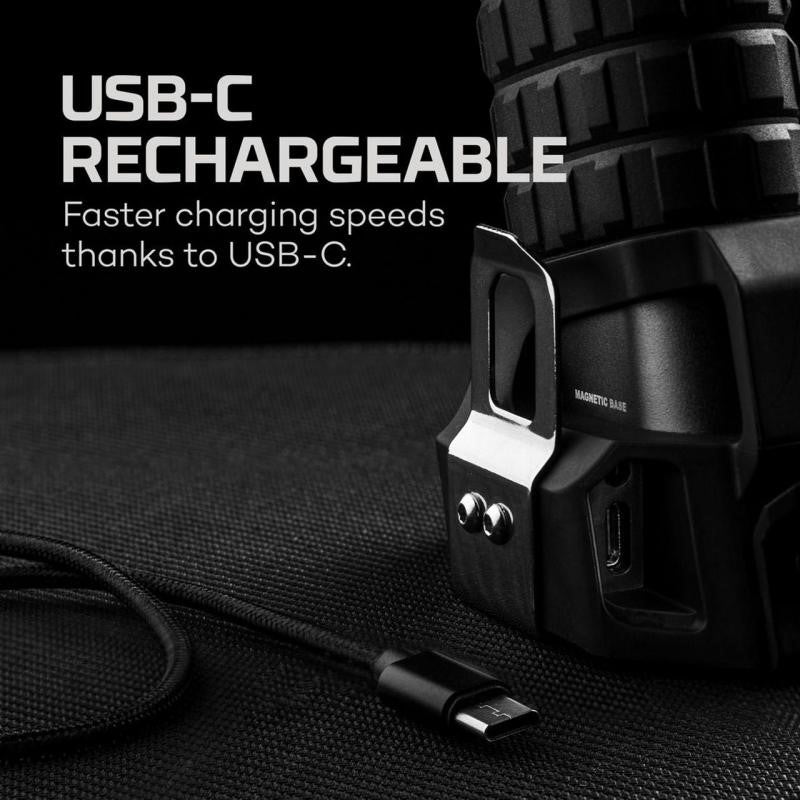 Compact Nebo Luxtreme SL 75 Rechargeable Spotlight with 780 lumens, 3/4 mile range, ergonomic design, and multiple light modes.