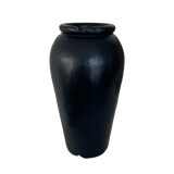 Organic Teak Yakisugi Vase in black, 35cm tall, perfect for fresh or dried flowers, showcasing craftsmanship and sustainability.