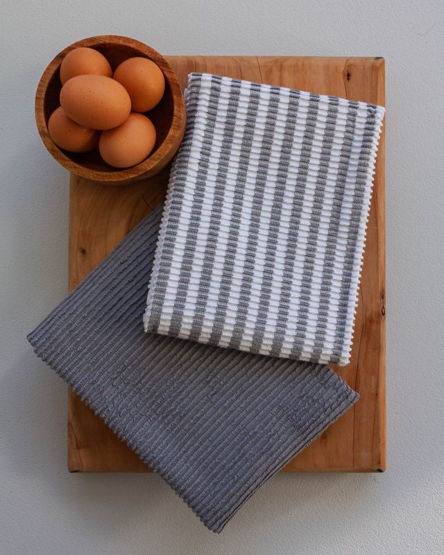 Granite ribbed tea towels by BAKSANA, made of 100% OEKO-TEX® Certified cotton for superior absorbency.