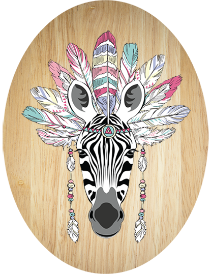 Tribal Zebra- Plywood Oval - Wall Art