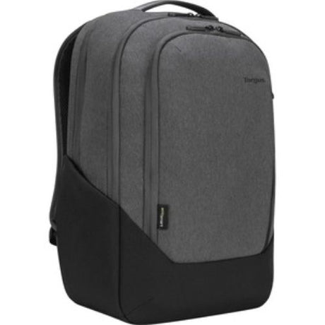 Eco-friendly Targus Cypress Hero backpack for 15.6" laptops, made from 26 recycled bottles, featuring ergonomic design and ample storage.