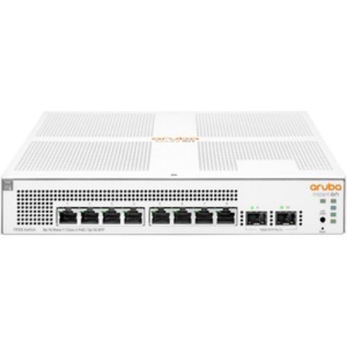 Aruba Instant On 1930 8G PoE switch with 8 ports, 124W power budget, designed for small businesses and secure network management.