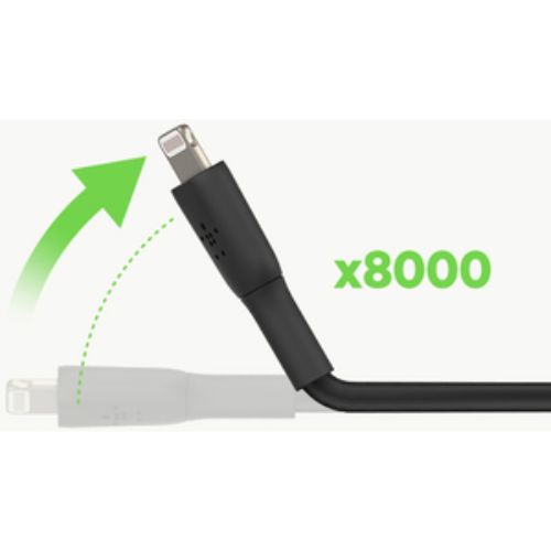 Belkin 1m Lightning/USB-C cable for fast data transfer and charging, MFi certified, sleek black design, tangle-free.