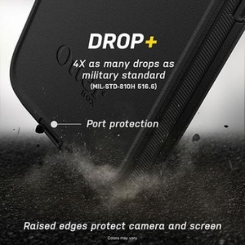 Heavy-duty black OtterBox DEFENDER case for iPhone 12/12 Pro, featuring multi-layer protection and a versatile holster.