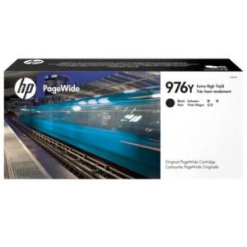 HP 976Y black ink cartridge for PageWide printers, offers extra high yield and cost savings with fewer cartridge changes.