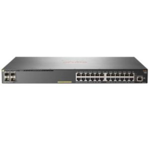 HPE Aruba 2930F switch with 24 PoE+ ports and 4 SFP for advanced, scalable network management and performance.