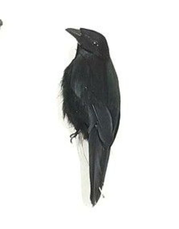 Black 4-inch standing raven ornament, perfect for adding a gothic touch to any decor.