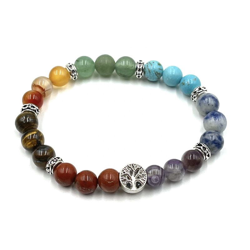 Chakra Stone Bracelet Set - Tree of Life Bead/ Chakra Tumbles