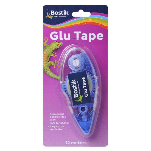 BOSTIK GLU TAPE 12M: Versatile double-sided adhesive tape for seamless bonding in crafts, home, and office projects.